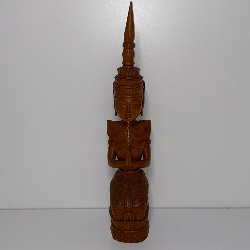 Vintage Carved Wood Buddha Thepanom Female Figure Kneeling and Praying